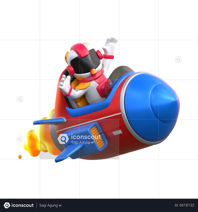 Astronaut Riding A Rocket With Arms Raised  3D Illustration