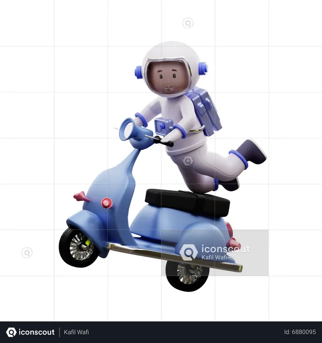 Astronaut Riding A Scooter  3D Illustration