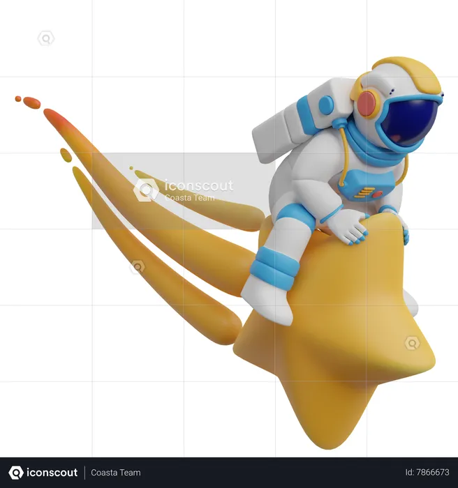 Astronaut Riding A Star  3D Illustration