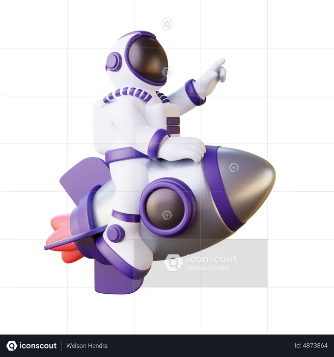 Astronaut Riding On Rocket  3D Illustration