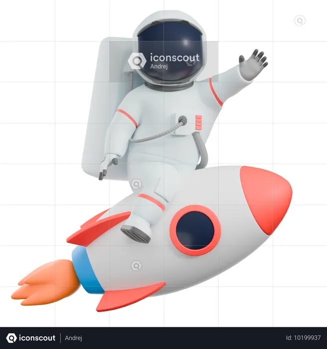 Astronaut Riding Rocket  3D Illustration