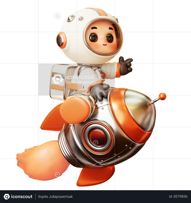 Astronaut Riding Rocket  3D Illustration