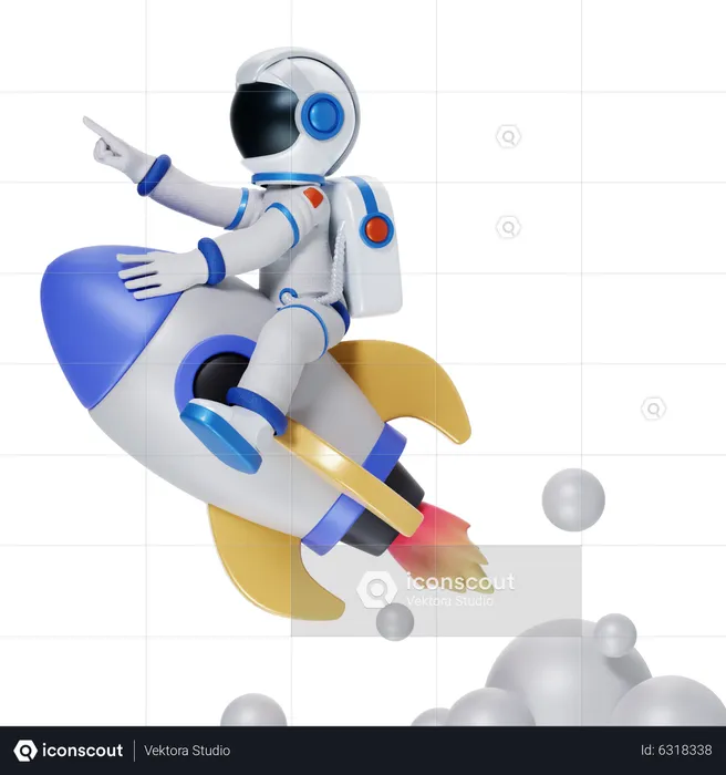 Astronaut Riding Rocket  3D Illustration