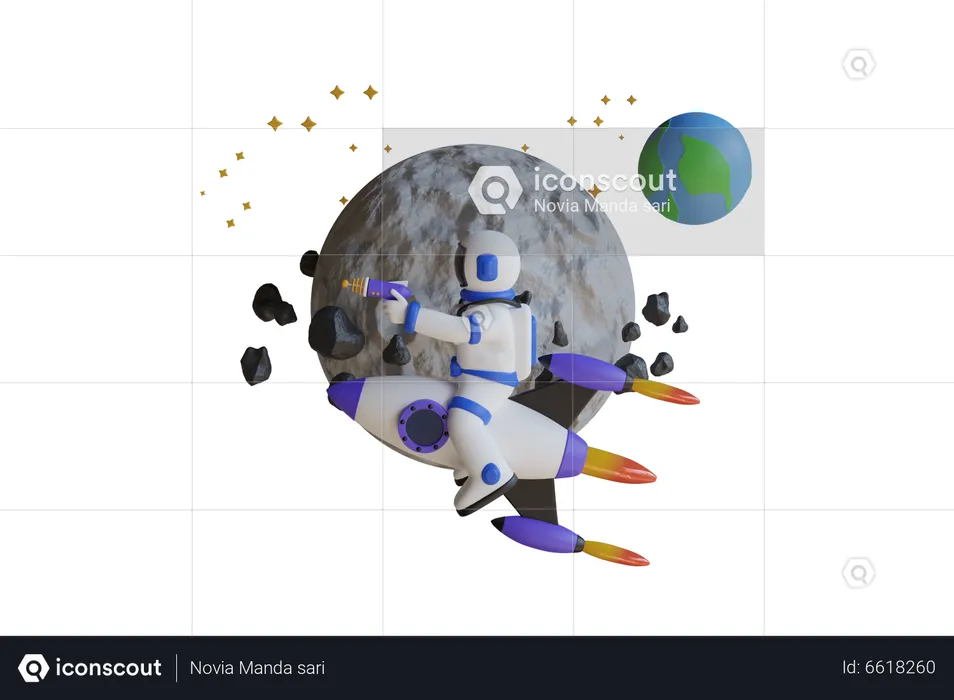 Astronaut Riding Rocket In Space  3D Illustration