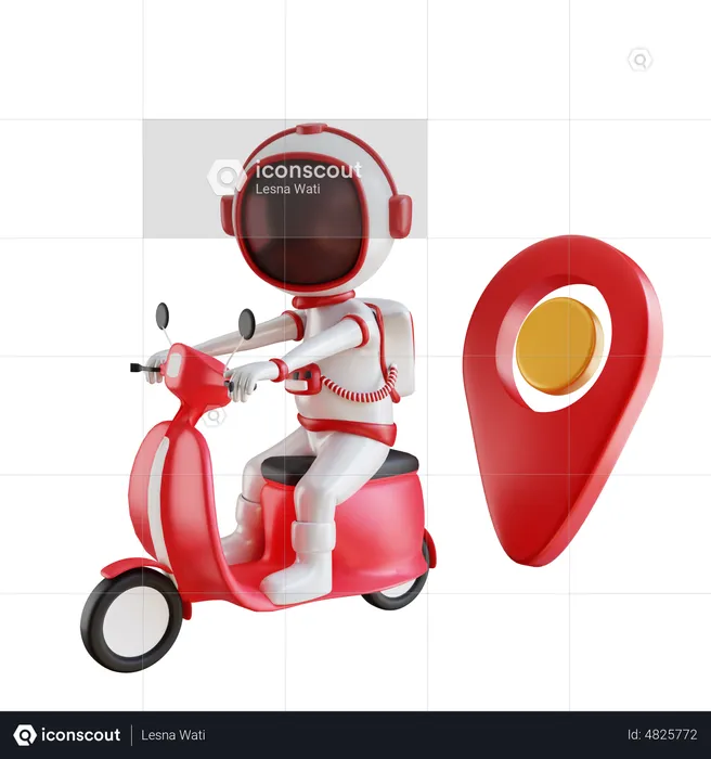 Astronaut Riding Scooter  3D Illustration