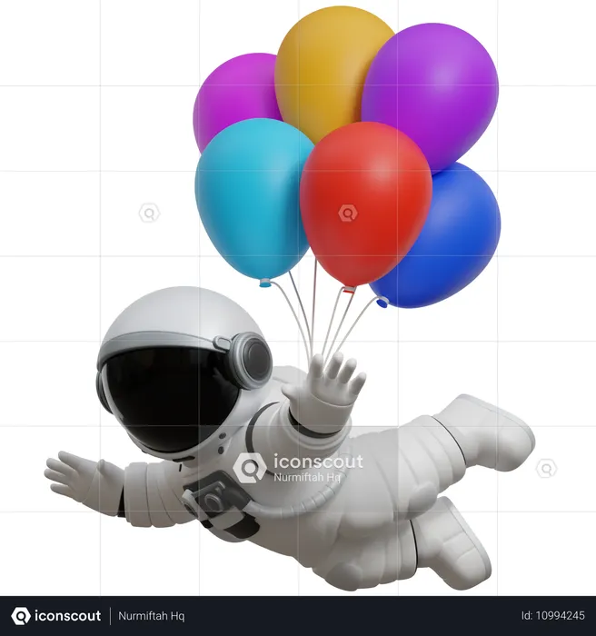 Astronaut schwebt mit Luftballons  3D Illustration