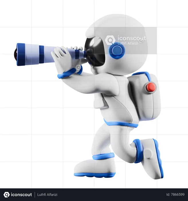 Astronaut sighting using spyglass  3D Illustration