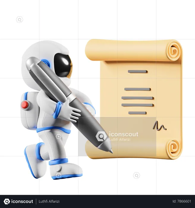 Astronaut signing signature on contract paper  3D Illustration
