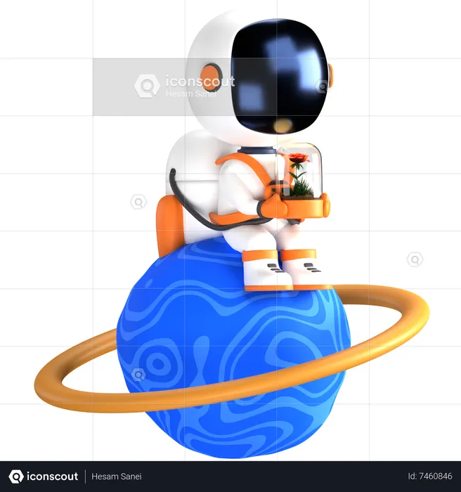 Astronaut sitting on planet  3D Illustration