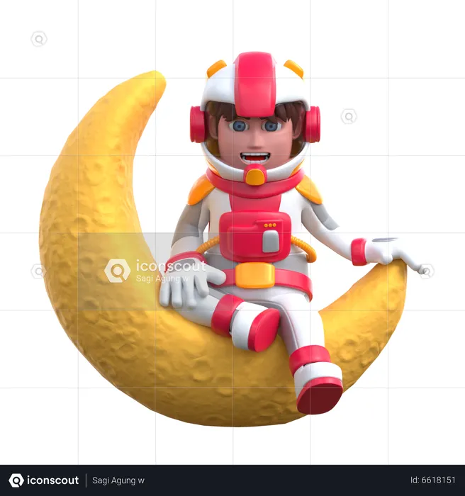Astronaut Sitting Relaxed On Crescent Moon  3D Illustration
