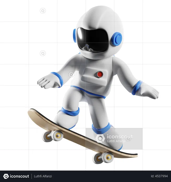 Astronaut skating  3D Illustration
