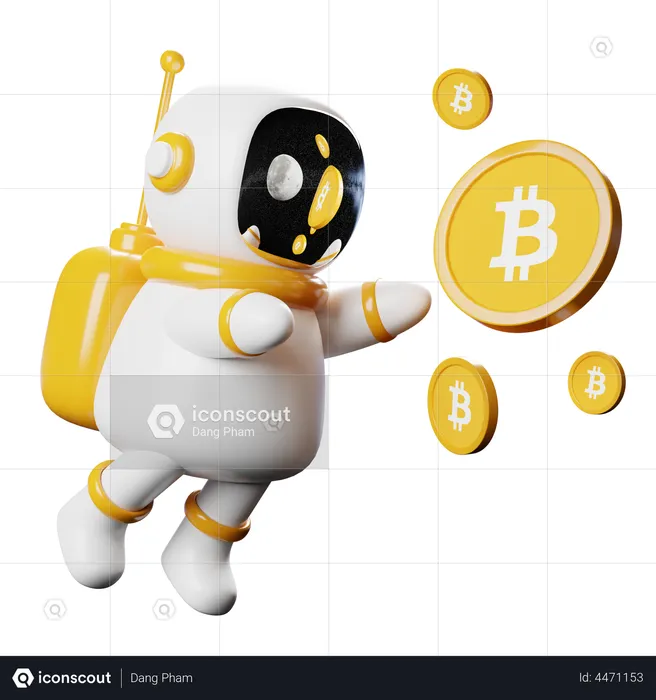Astronaut Spaceman with Bitcoin  3D Illustration
