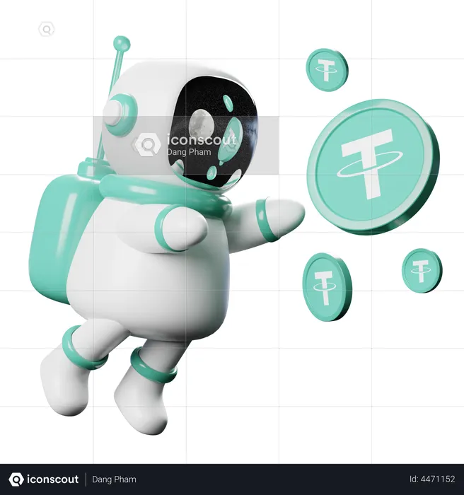 Astronaut Spaceman with Tether  3D Illustration