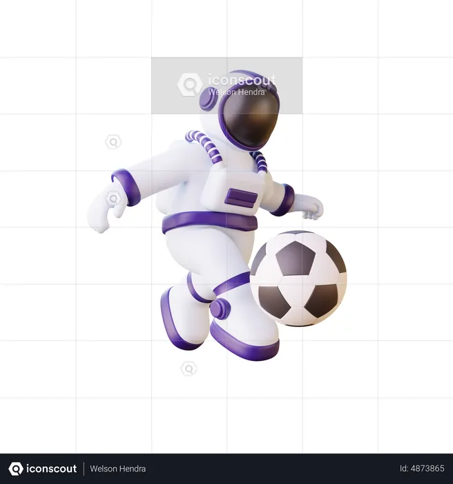 Astronaut spielt Fußball  3D Illustration