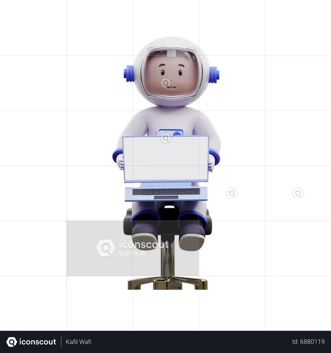 Astronaut spielt Laptop  3D Illustration