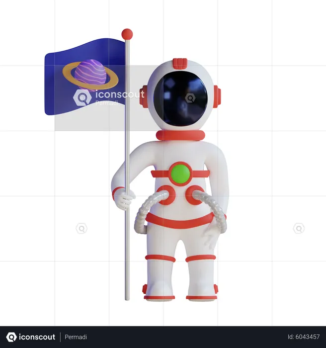 Astronaut standing and Holding Flag  3D Illustration