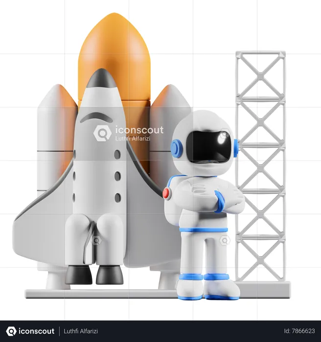 Astronaut standing beisde rocket launch  3D Illustration