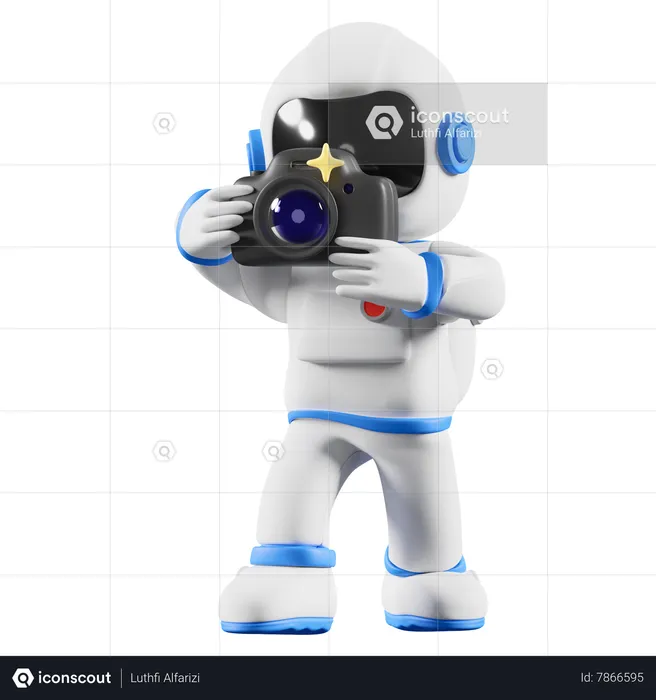 Astronaut taking photo using digital camera  3D Illustration