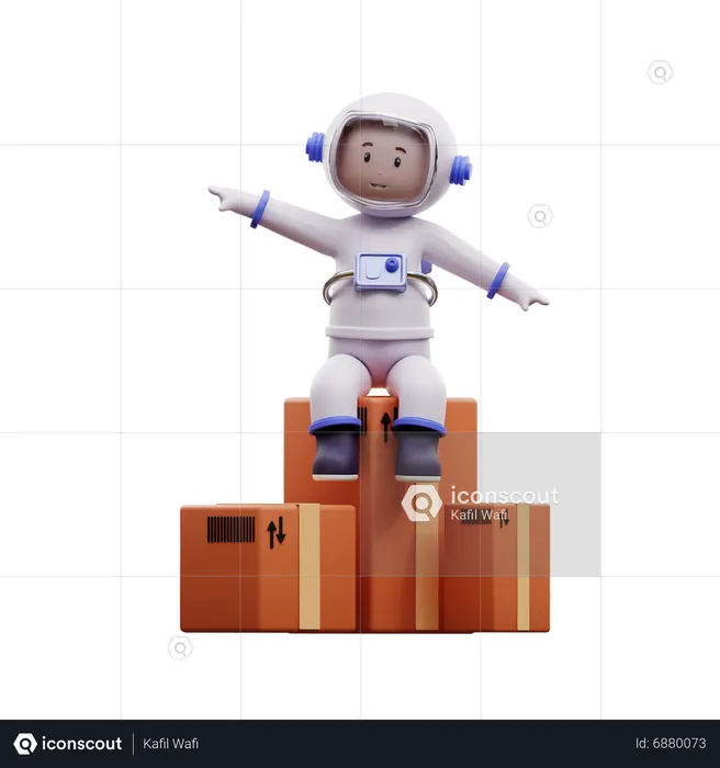 Astronaut With Box Package  3D Illustration
