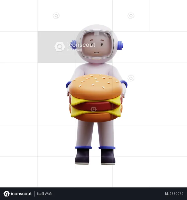 Astronaut With Burger  3D Illustration