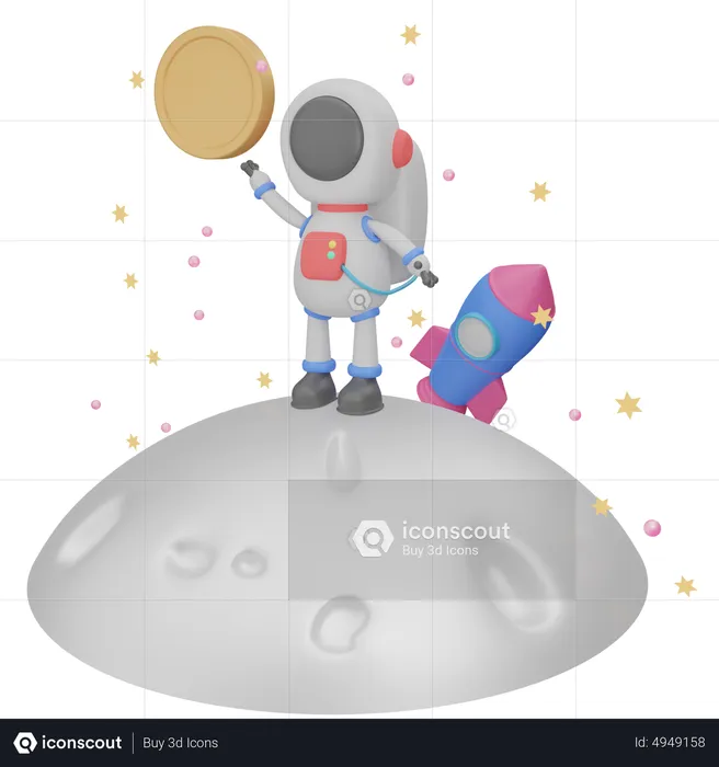 Astronaut With Coin  3D Icon