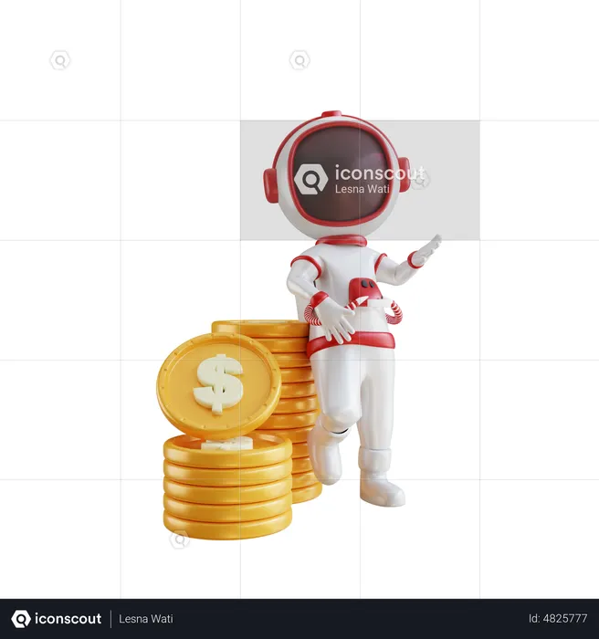 Astronaut With Dollar Coin  3D Illustration