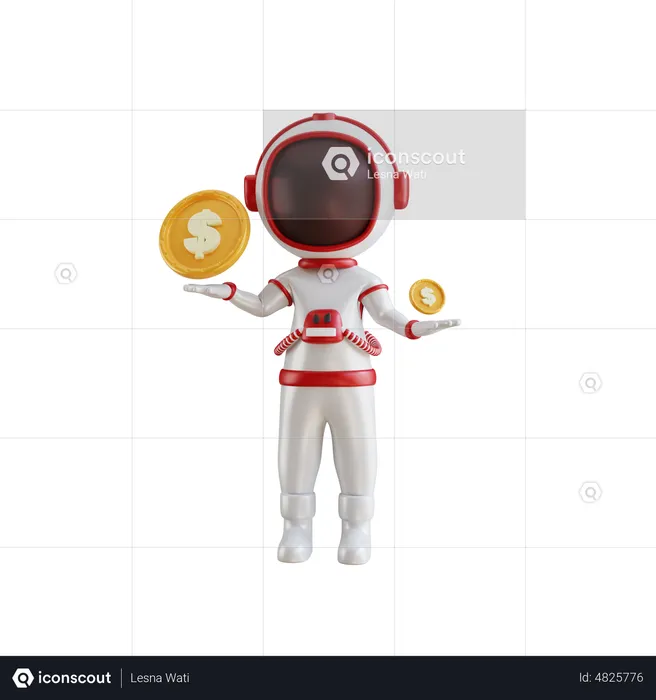 Astronaut With Dollar Coins  3D Illustration