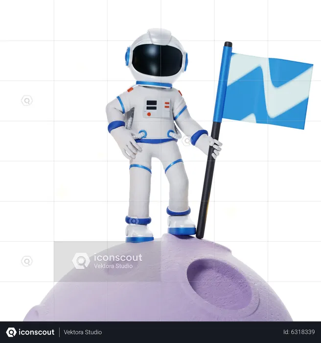 Astronaut with Flags on moon  3D Illustration