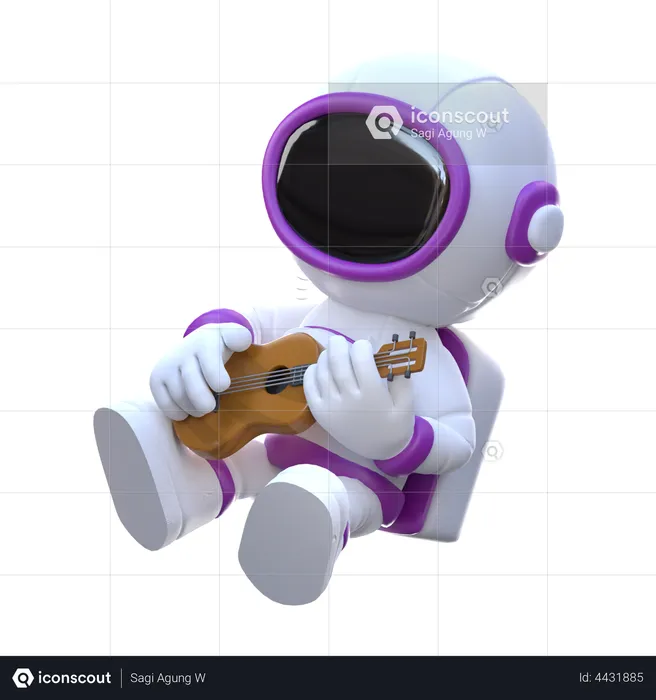 Astronaut with guitar  3D Illustration