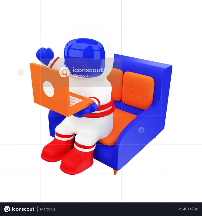 Astronaut With Laptop  3D Illustration