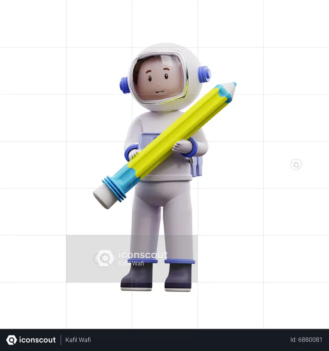 Astronaut With Pencil  3D Illustration