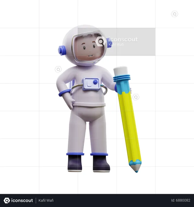 Astronaut With Pencil  3D Illustration