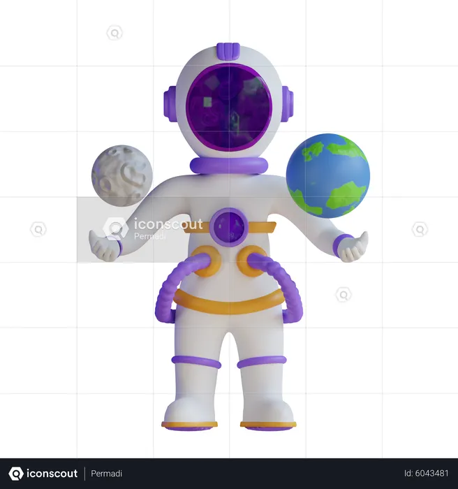 Astronaut with Planet  3D Illustration