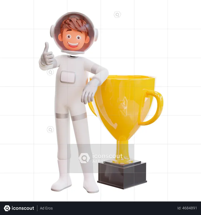 Astronaut With Trophy  3D Illustration