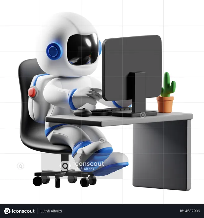 Astronaut working on computer  3D Illustration