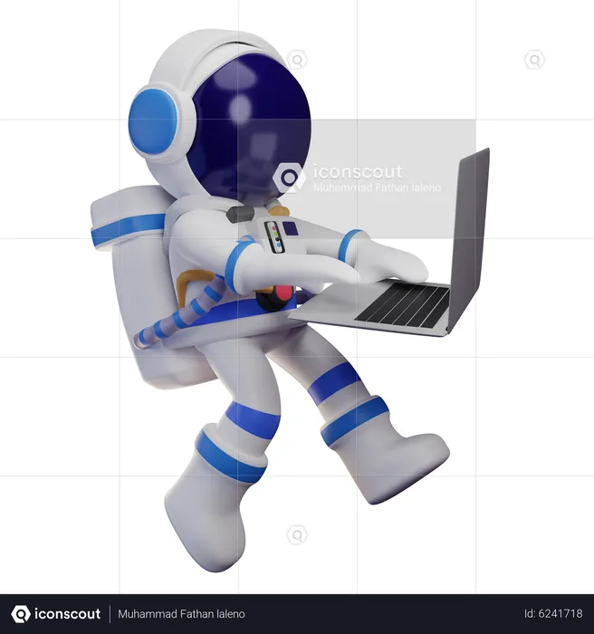 Astronaut Working On Laptop  3D Illustration