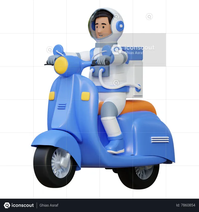 Astronauta andando de motocicleta  3D Illustration