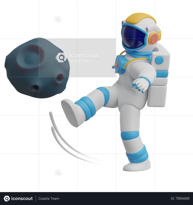 Astronauta chuta um asteróide  3D Illustration