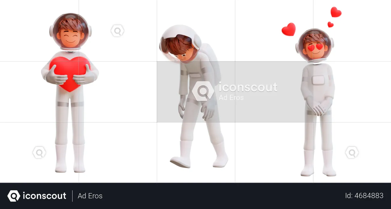 Astronauta com amor  3D Illustration