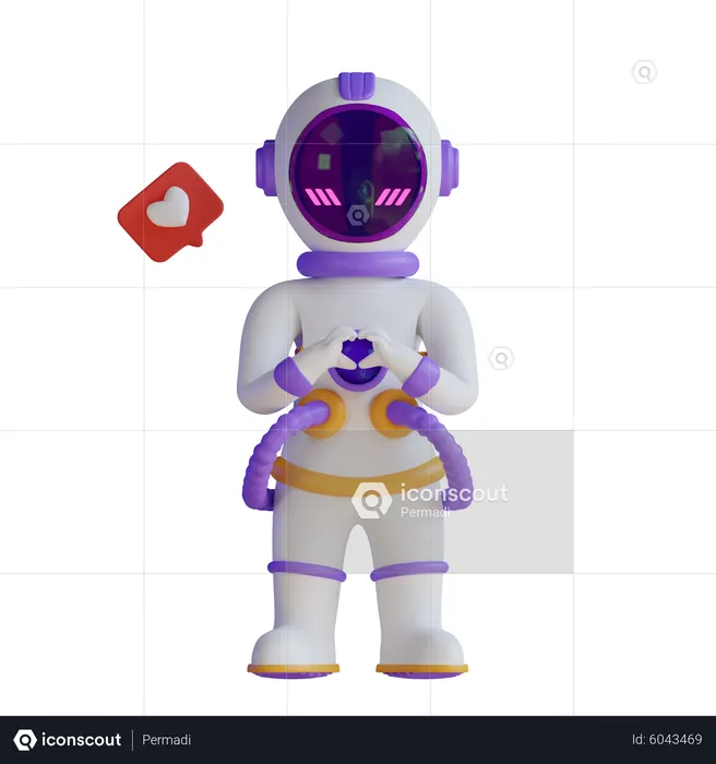 Astronauta com mão de sinal de amor  3D Illustration