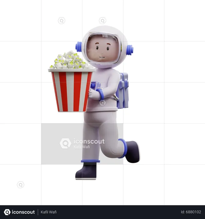 Astronauta con palomitas de maiz  3D Illustration