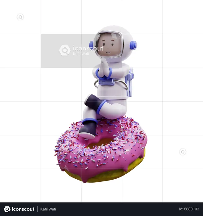 Astronauta con un donut  3D Illustration