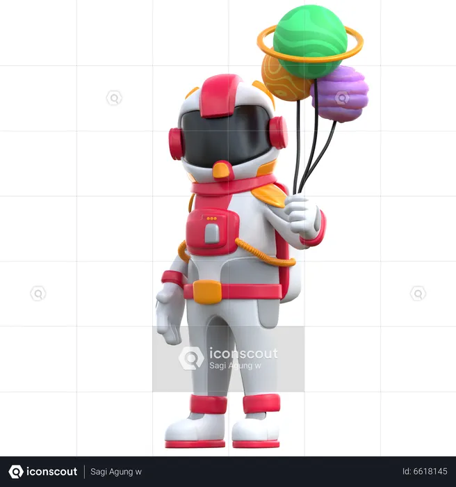 Astronauta de desenho animado com o planeta  3D Illustration