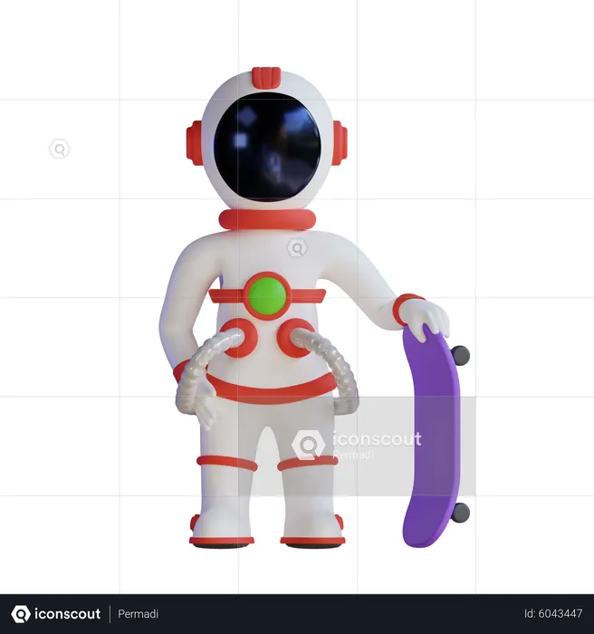 Astronauta em pé com skate  3D Illustration