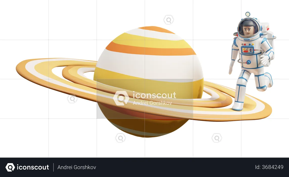 Astronauta en traje espacial sobre los anillos de Saturno  3D Illustration