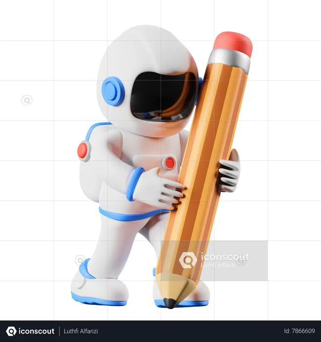 Astronauta escribiendo con lápiz  3D Illustration