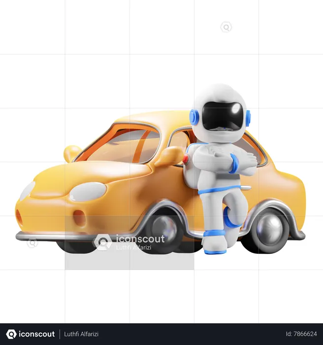 Astronauta esperando cerca del coche  3D Illustration