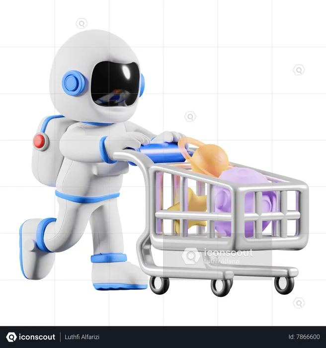 Astronauta fazendo compras no planeta  3D Illustration