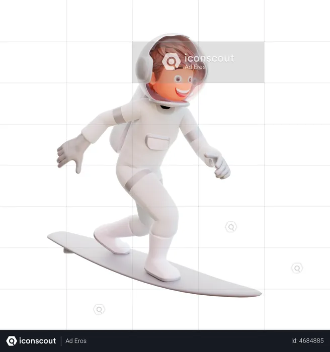 Astronauta haciendo surf usando tabla de surf  3D Illustration