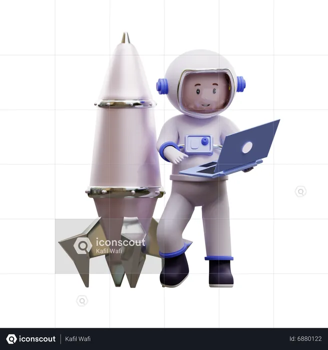 Astronauta jugando laptop  3D Illustration